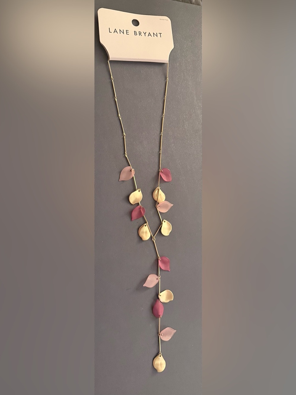 Lane Bryant Gold-Tone Petal Y Necklace with Pink and Blush Leaf Charms